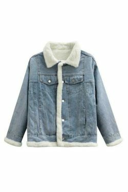 Y2K Aesthetic Reversible Denim Fleece Jacket - Coquette Style & Grunge Vibes