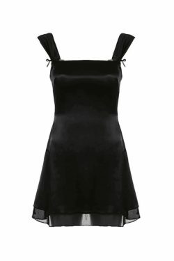 Y2K Aesthetic Reversible Sleeveless Black Mini Dress for Women - Coquette Style Grunge Fashion