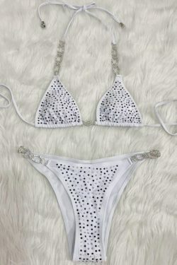 Y2K Aesthetic Rhinestone Split Swimsuit - Coquette Fashion with Grunge & Pastel Goth Vibes