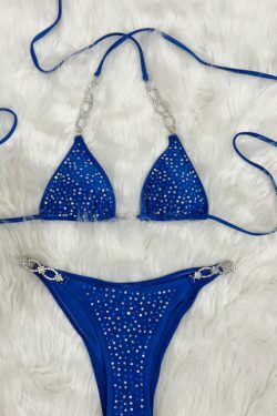 Y2K Aesthetic Rhinestone Split Swimsuit - Coquette Fashion with Grunge & Pastel Goth Vibes