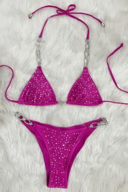 Y2K Aesthetic Rhinestone Split Swimsuit - Coquette Fashion with Grunge & Pastel Goth Vibes