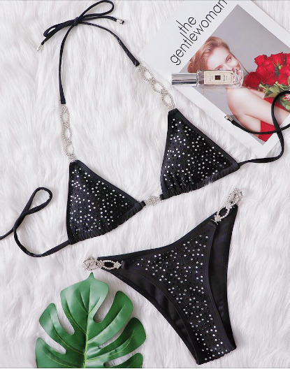 Y2K Aesthetic Rhinestone Split Swimsuit - Coquette Fashion with Grunge & Pastel Goth Vibes