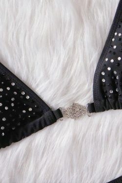 Y2K Aesthetic Rhinestone Split Swimsuit - Coquette Fashion with Grunge & Pastel Goth Vibes