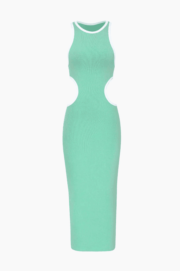 Y2K Aesthetic Ribbed Knit Cutout Sleeveless Midi Dress for Women - Coquette & Grunge Style Y2K Aesthetic Ribbed Knit Cutout Sleeveless Midi Dress for Women - Coquette & Grunge Style
