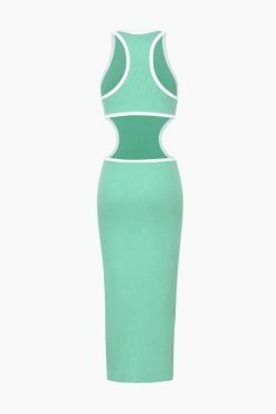 Y2K Aesthetic Ribbed Knit Cutout Sleeveless Midi Dress for Women - Coquette & Grunge Style