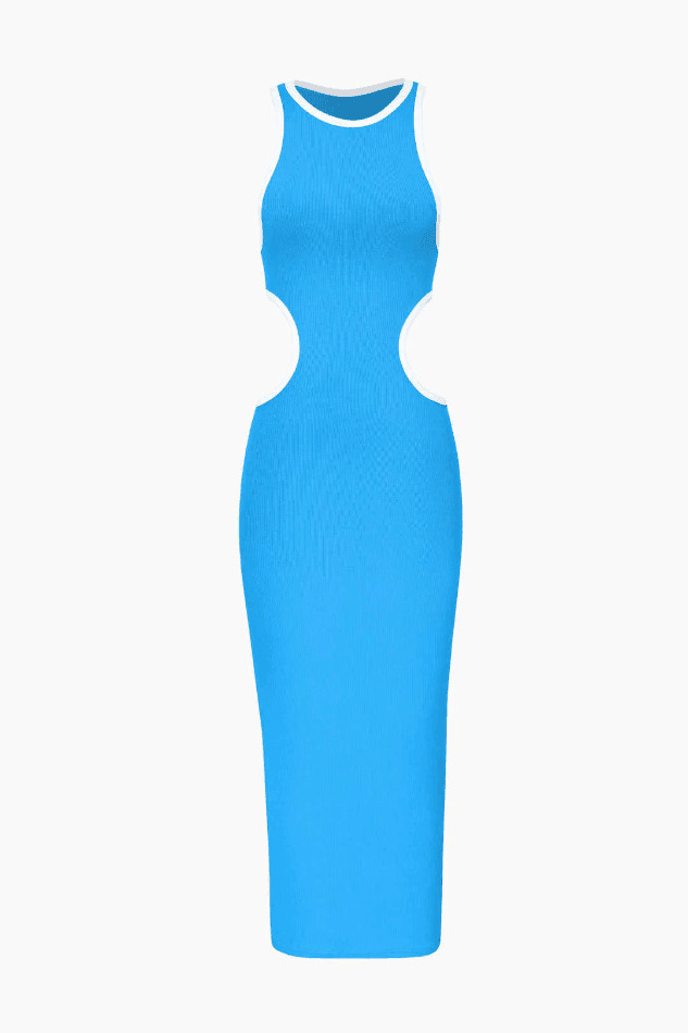 Y2K Aesthetic Ribbed Knit Cutout Sleeveless Midi Dress for Women - Coquette & Grunge Style Y2K Aesthetic Ribbed Knit Cutout Sleeveless Midi Dress for Women - Coquette & Grunge Style