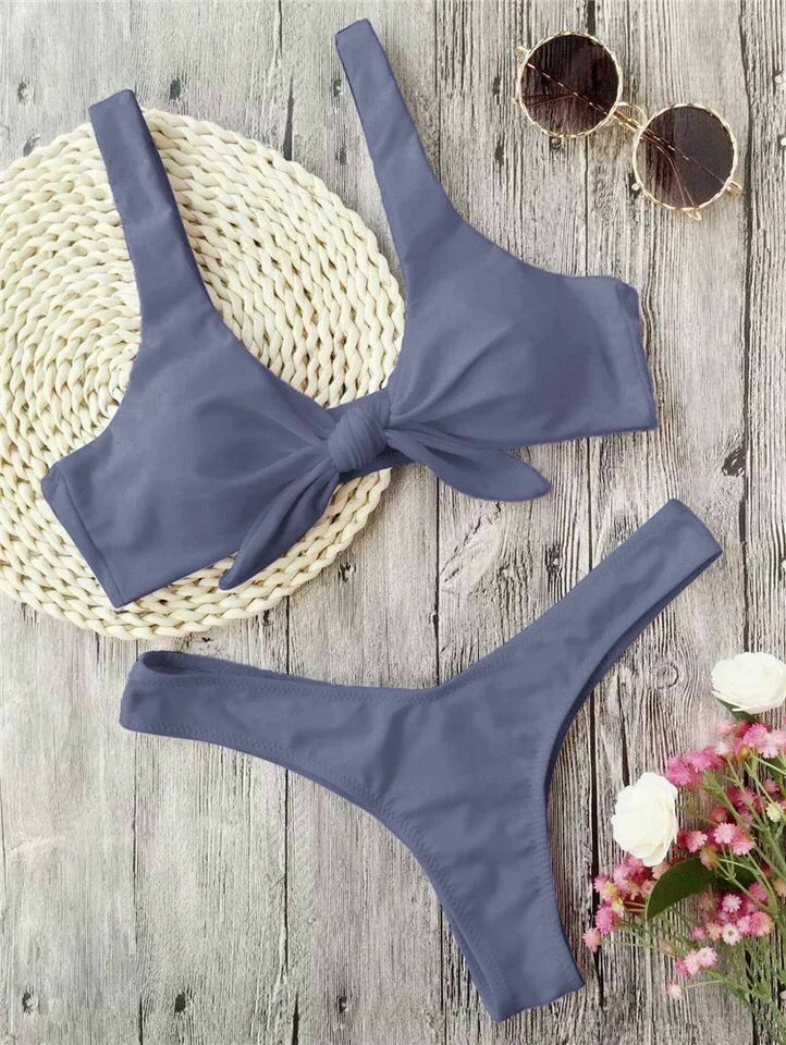 Y2K Aesthetic Ribbed Knot Bandeau Bikini Set - Coquette Style, Grunge Fashion, Cute Tops