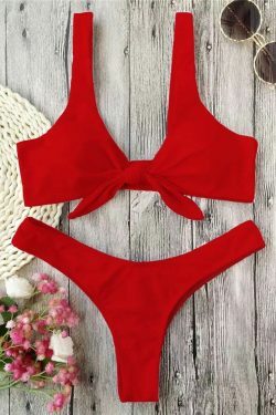 Y2K Aesthetic Ribbed Knot Bandeau Bikini Set - Coquette Style, Grunge Fashion, Cute Tops