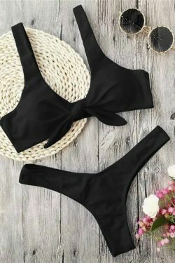 Y2K Aesthetic Ribbed Knot Bandeau Bikini Set - Coquette Style, Grunge Fashion, Cute Tops