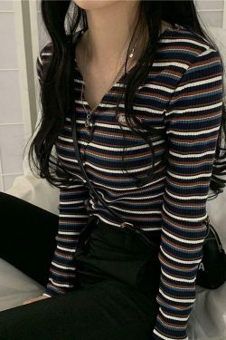 Y2K Aesthetic Ribbed Polo Shirt for Women - Coquette Style Grunge Fashion with Pastel Goth Vibes