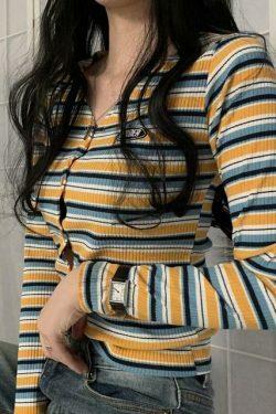 Y2K Aesthetic Ribbed Polo Shirt for Women - Coquette Style Grunge Fashion with Pastel Goth Vibes