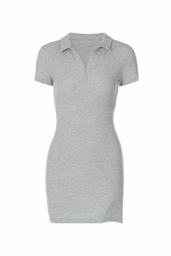 Y2K Aesthetic Ribbed Short Sleeve Slit Mini Dress for Women - Coquette & Grunge Style Fashion