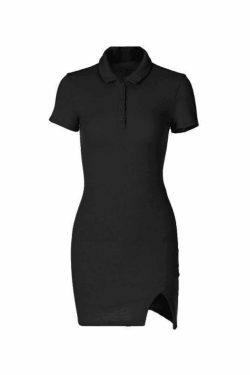 Y2K Aesthetic Ribbed Short Sleeve Slit Mini Dress for Women - Coquette & Grunge Style Fashion