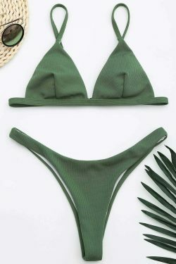Y2K Aesthetic Ribbed Texture High Cut Thong Bikini for Women - Coquette Style Grunge Fashion