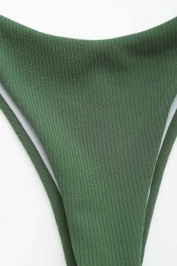 Y2K Aesthetic Ribbed Texture High Cut Thong Bikini for Women - Coquette Style Grunge Fashion
