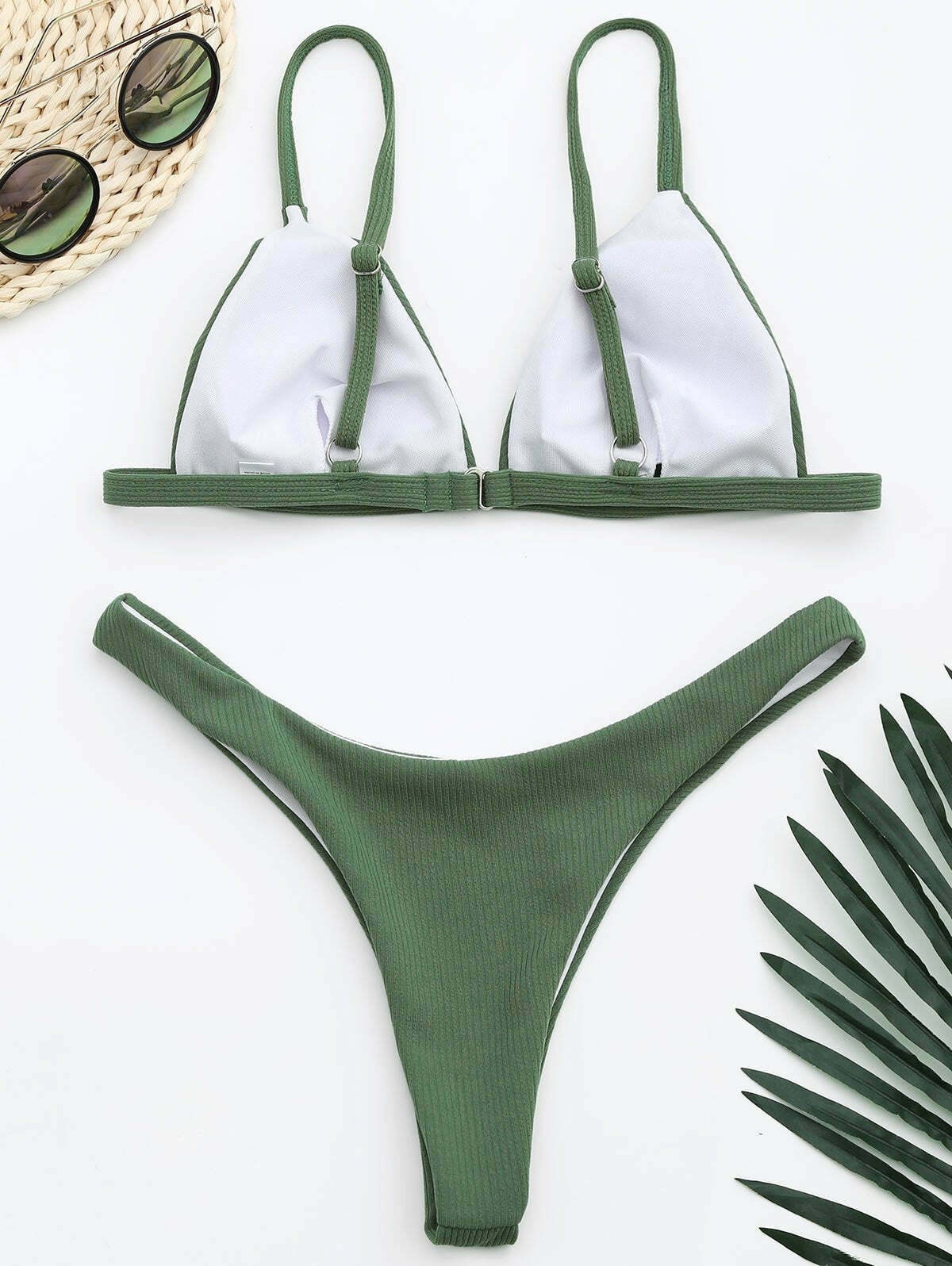 Y2K Aesthetic Ribbed Texture High Cut Thong Bikini for Women - Coquette Style Grunge Fashion Y2K Aesthetic Ribbed Texture High Cut Thong Bikini for Women - Coquette Style Grunge Fashion