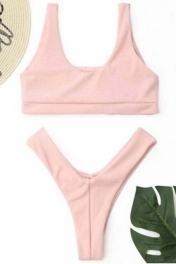 Y2K Aesthetic Ribbed Thong Bikini Set - Trendy Women's Fashion for Coquette and Grunge Styles