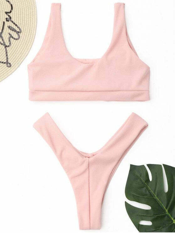 Y2K Aesthetic Ribbed Thong Bikini Set - Trendy Women's Fashion for Coquette and Grunge Styles