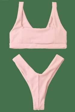 Y2K Aesthetic Ribbed Thong Bikini Set - Trendy Women's Fashion for Coquette and Grunge Styles