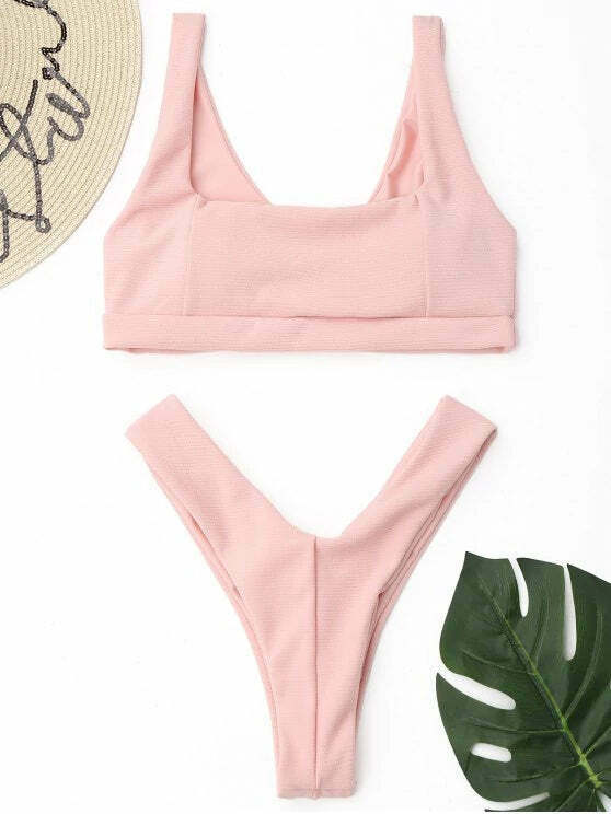 Y2K Aesthetic Ribbed Thong Bikini Set - Trendy Women's Fashion for Coquette and Grunge Styles