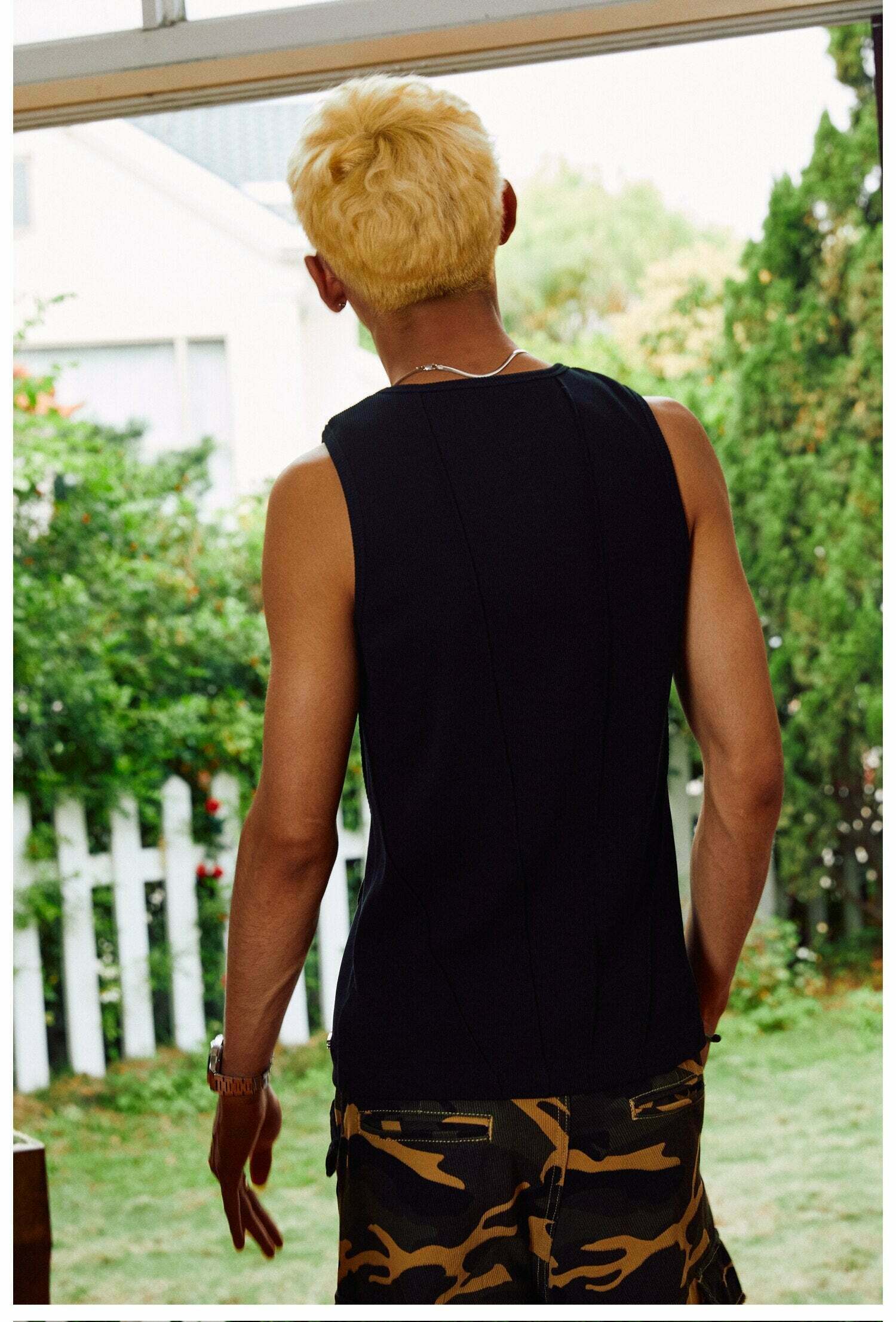 Y2K Aesthetic Ribbed Vest with Seam Detail - Coquette Style Grunge Fashion for Women Y2K Aesthetic Ribbed Vest with Seam Detail - Coquette Style Grunge Fashion for Women