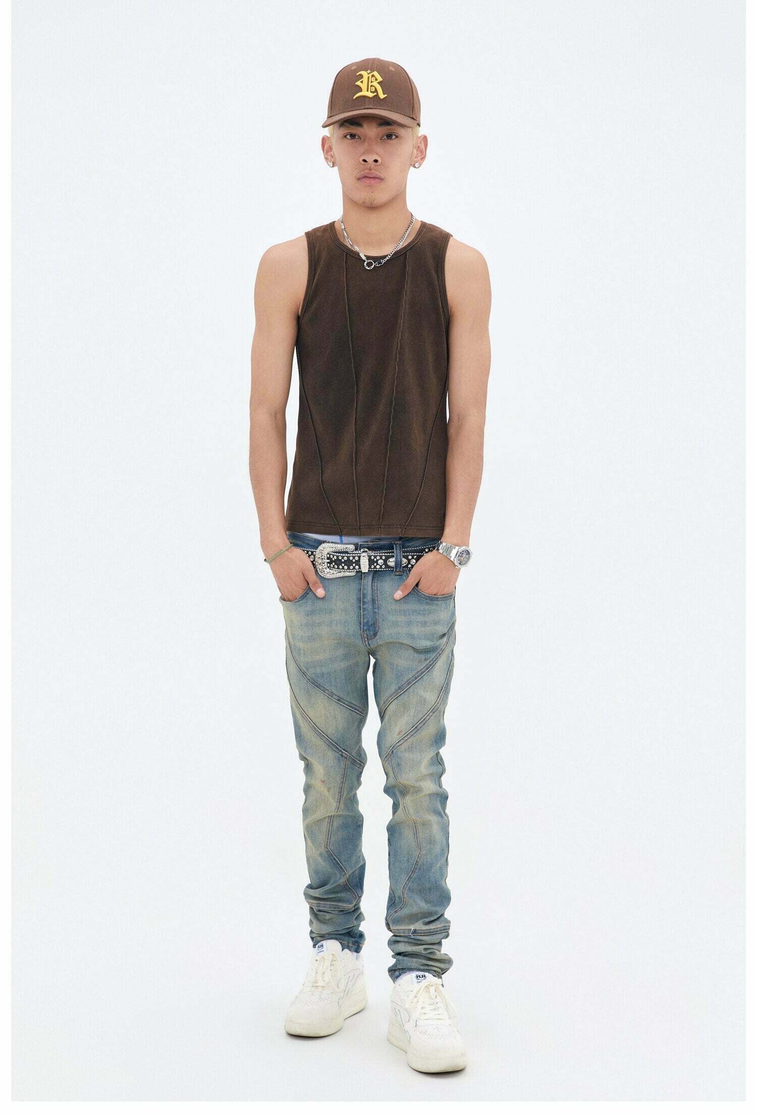 Y2K Aesthetic Ribbed Vest with Seam Detail - Coquette Style Grunge Fashion for Women Y2K Aesthetic Ribbed Vest with Seam Detail - Coquette Style Grunge Fashion for Women