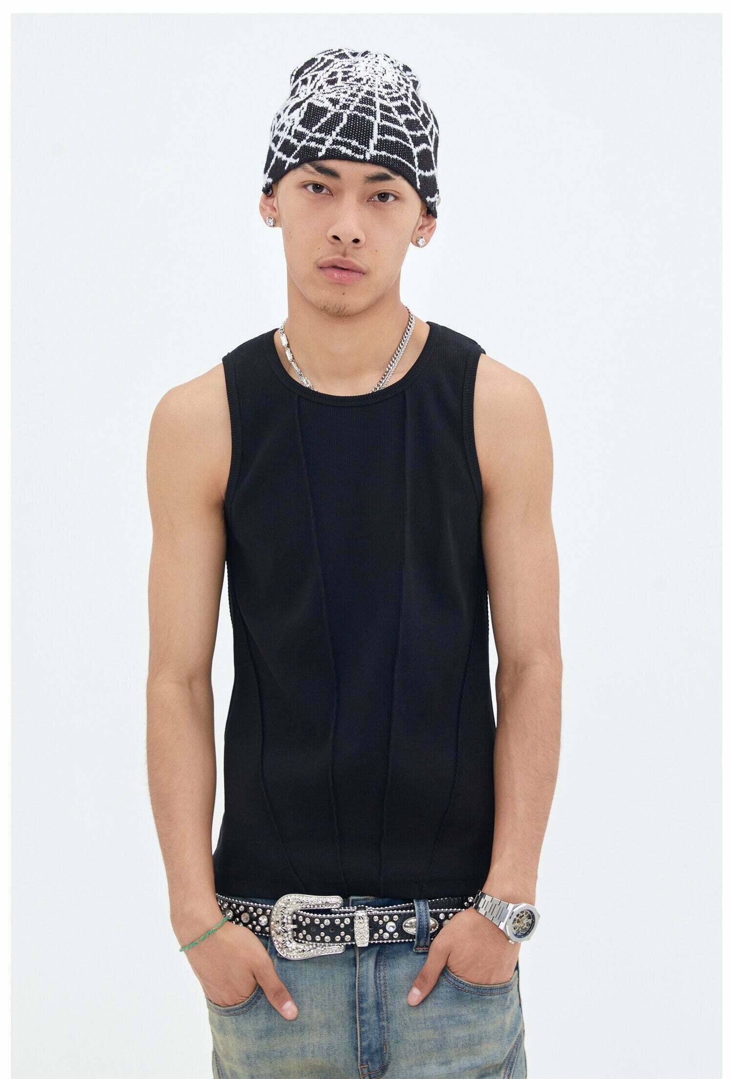 Y2K Aesthetic Ribbed Vest with Seam Detail - Coquette Style Grunge Fashion for Women Y2K Aesthetic Ribbed Vest with Seam Detail - Coquette Style Grunge Fashion for Women