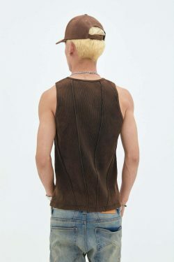 Y2K Aesthetic Ribbed Vest with Seam Detail - Coquette Style Grunge Fashion for Women