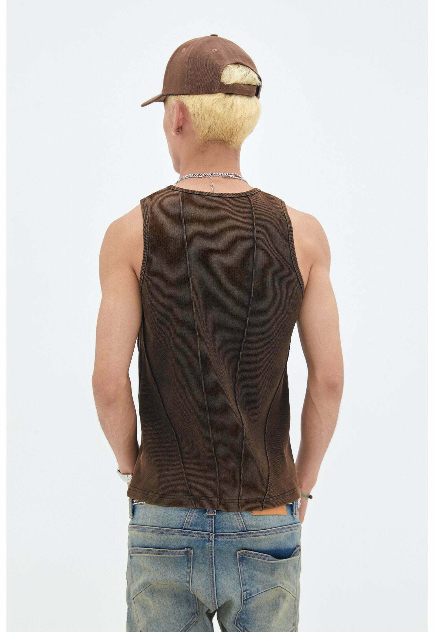 Y2K Aesthetic Ribbed Vest with Seam Detail - Coquette Style Grunge Fashion for Women Y2K Aesthetic Ribbed Vest with Seam Detail - Coquette Style Grunge Fashion for Women