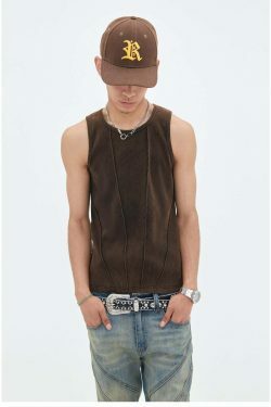 Y2K Aesthetic Ribbed Vest with Seam Detail - Coquette Style Grunge Fashion for Women