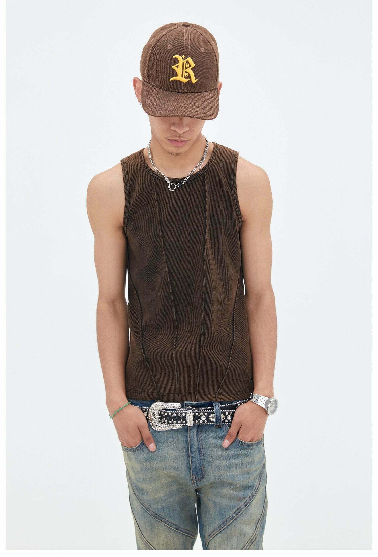 Y2K Aesthetic Ribbed Vest with Seam Detail - Coquette Style Grunge Fashion for Women Y2K Aesthetic Ribbed Vest with Seam Detail - Coquette Style Grunge Fashion for Women