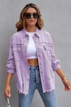 Y2K Aesthetic Ripped Denim Casual Shirt Jacket for Women - Coquette Style Grunge Fashion with Pastel