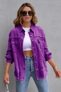 Y2K Aesthetic Ripped Denim Casual Shirt Jacket for Women - Coquette Style Grunge Fashion with Pastel