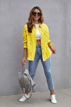 Y2K Aesthetic Ripped Denim Casual Shirt Jacket for Women - Coquette Style Grunge Fashion with Pastel