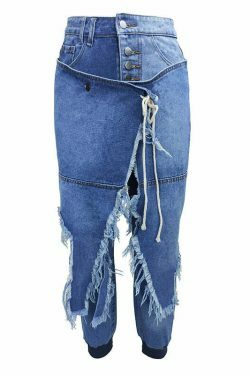 Y2K Aesthetic Ripped Lace-up Threaded Jeans - Coquette Grunge Style Cargo Skirt Outfit