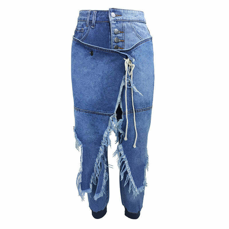 Y2K Aesthetic Ripped Lace-up Threaded Jeans - Coquette Grunge Style Cargo Skirt Outfit Y2K Aesthetic Ripped Lace-up Threaded Jeans - Coquette Grunge Style Cargo Skirt Outfit