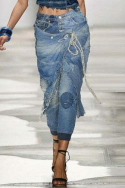 Y2K Aesthetic Ripped Lace-up Threaded Jeans - Coquette Grunge Style Cargo Skirt Outfit