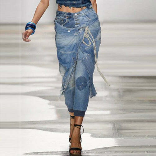 Y2K Aesthetic Ripped Lace-up Threaded Jeans - Coquette Grunge Style Cargo Skirt Outfit Y2K Aesthetic Ripped Lace-up Threaded Jeans - Coquette Grunge Style Cargo Skirt Outfit