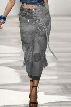 Y2K Aesthetic Ripped Lace-up Threaded Jeans - Coquette Grunge Style Cargo Skirt Outfit