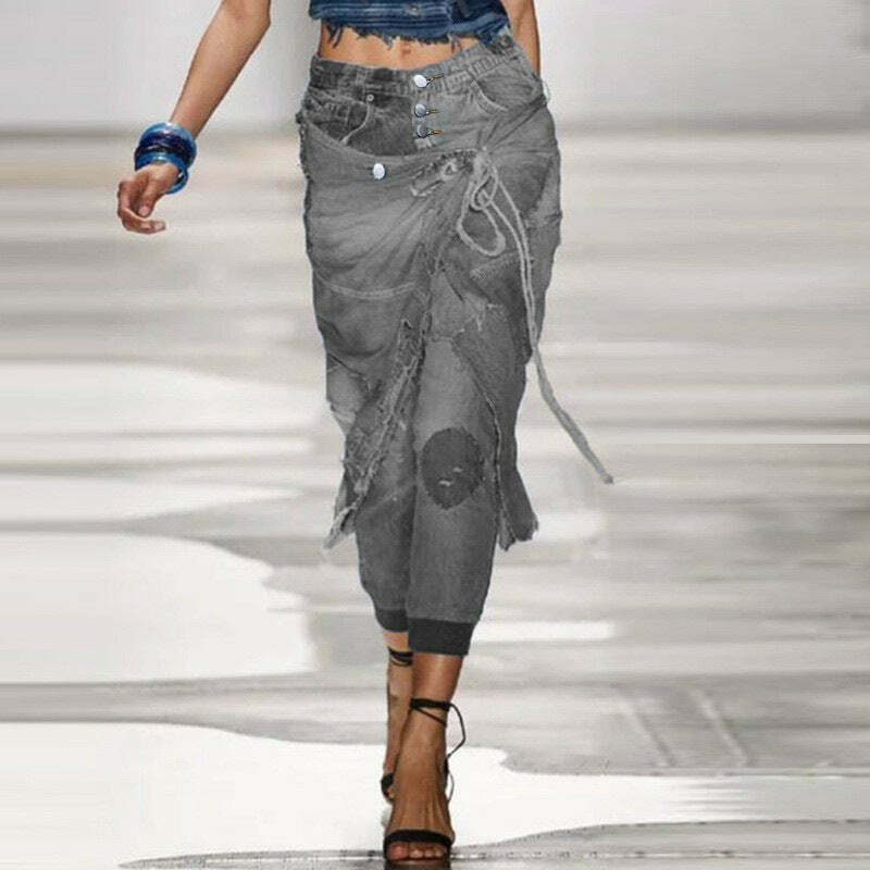 Y2K Aesthetic Ripped Lace-up Threaded Jeans - Coquette Grunge Style Cargo Skirt Outfit Y2K Aesthetic Ripped Lace-up Threaded Jeans - Coquette Grunge Style Cargo Skirt Outfit