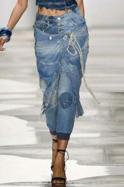 Y2K Aesthetic Ripped Lace-up Threaded Jeans - Coquette Grunge Style Cargo Skirt Outfit