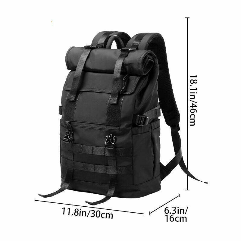 Y2K Aesthetic Roll Top Utility Strap Backpack for Niche Women Fashion Y2K Aesthetic Roll Top Utility Strap Backpack for Niche Women Fashion