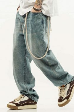 Y2K Aesthetic Rope Chain Barrel Leg Jeans for Niche Women Fashion