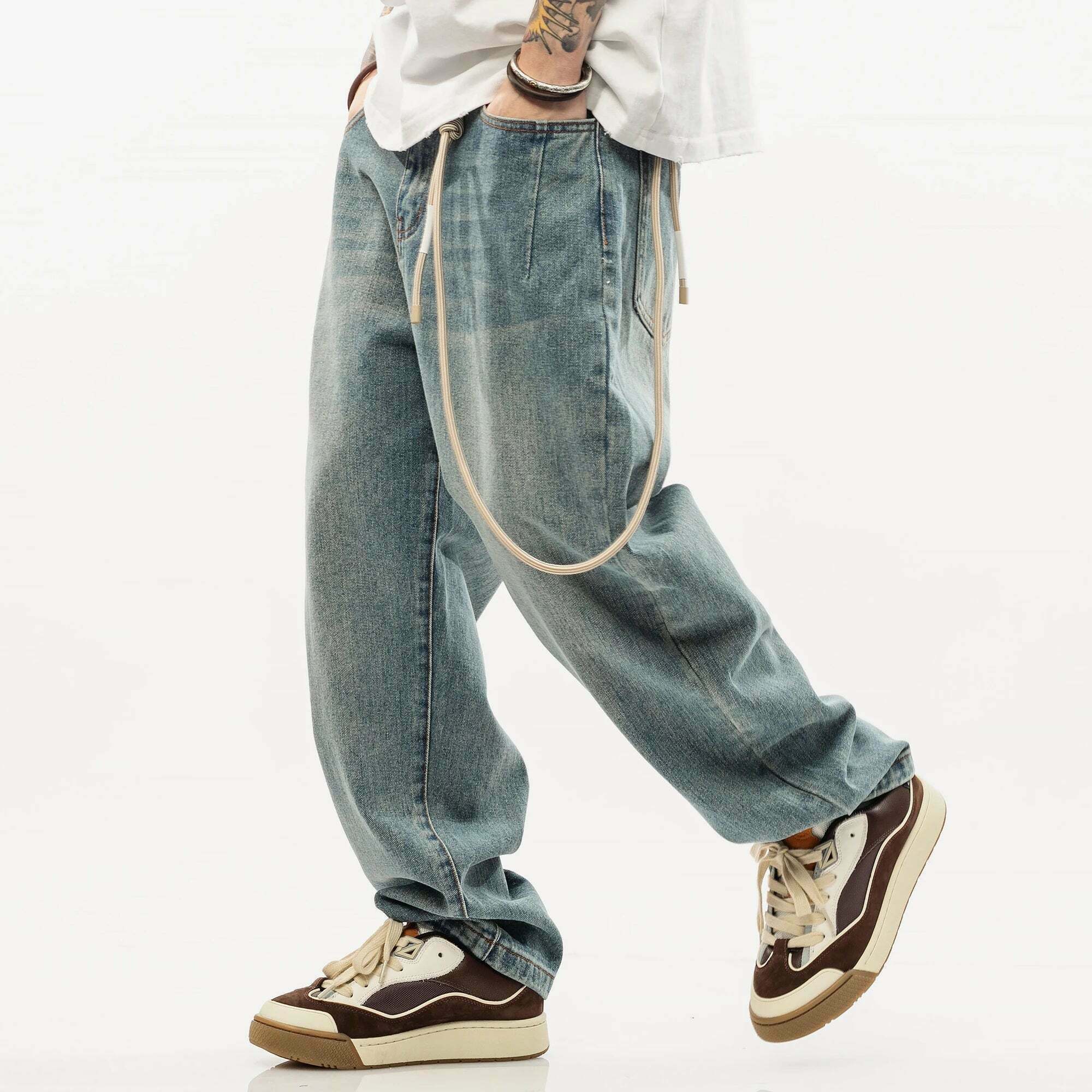 Y2K Aesthetic Rope Chain Barrel Leg Jeans for Niche Women Fashion Y2K Aesthetic Rope Chain Barrel Leg Jeans for Niche Women Fashion