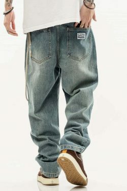 Y2K Aesthetic Rope Chain Barrel Leg Jeans for Niche Women Fashion