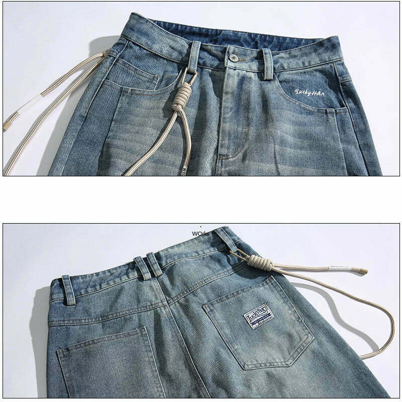 Y2K Aesthetic Rope Chain Barrel Leg Jeans for Niche Women Fashion Y2K Aesthetic Rope Chain Barrel Leg Jeans for Niche Women Fashion