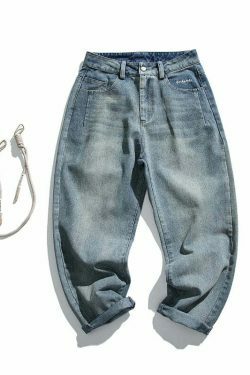 Y2K Aesthetic Rope Chain Barrel Leg Jeans for Niche Women Fashion