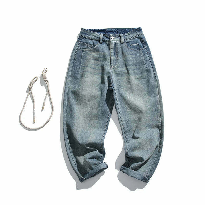 Y2K Aesthetic Rope Chain Barrel Leg Jeans for Niche Women Fashion Y2K Aesthetic Rope Chain Barrel Leg Jeans for Niche Women Fashion