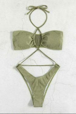Y2K Aesthetic Rope Strap Split Swimsuit - Coquette Style for Women