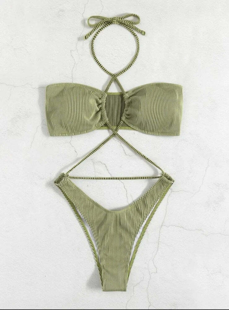 Y2K Aesthetic Rope Strap Split Swimsuit - Coquette Style for Women Y2K Aesthetic Rope Strap Split Swimsuit - Coquette Style for Women